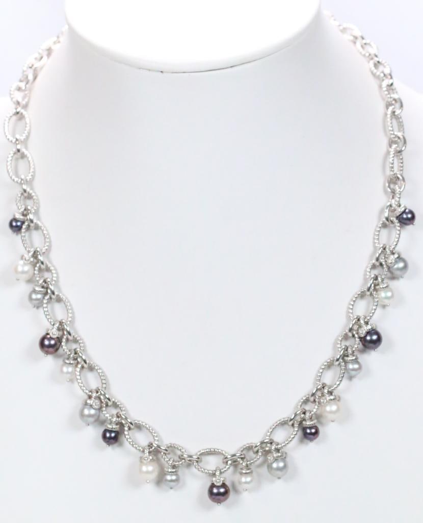 New Judith Ripka Sterling Silver, Pearl, and Diamonique Necklace (1 of 7)