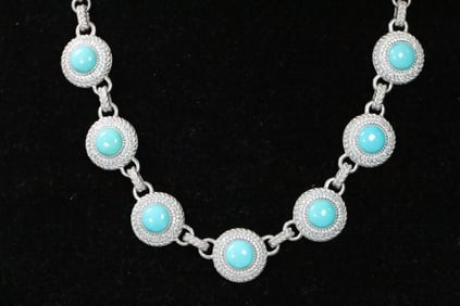NEW Judith Ripka Sterling Silver, Turquoise and Diamonique CZ medallion necklace in box