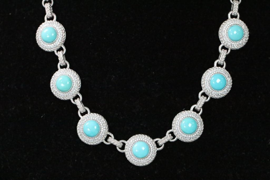 NEW  Judith Ripka Sterling Silver, Turquoise and Diamonique CZ medallion necklace in box (1 of 6)
