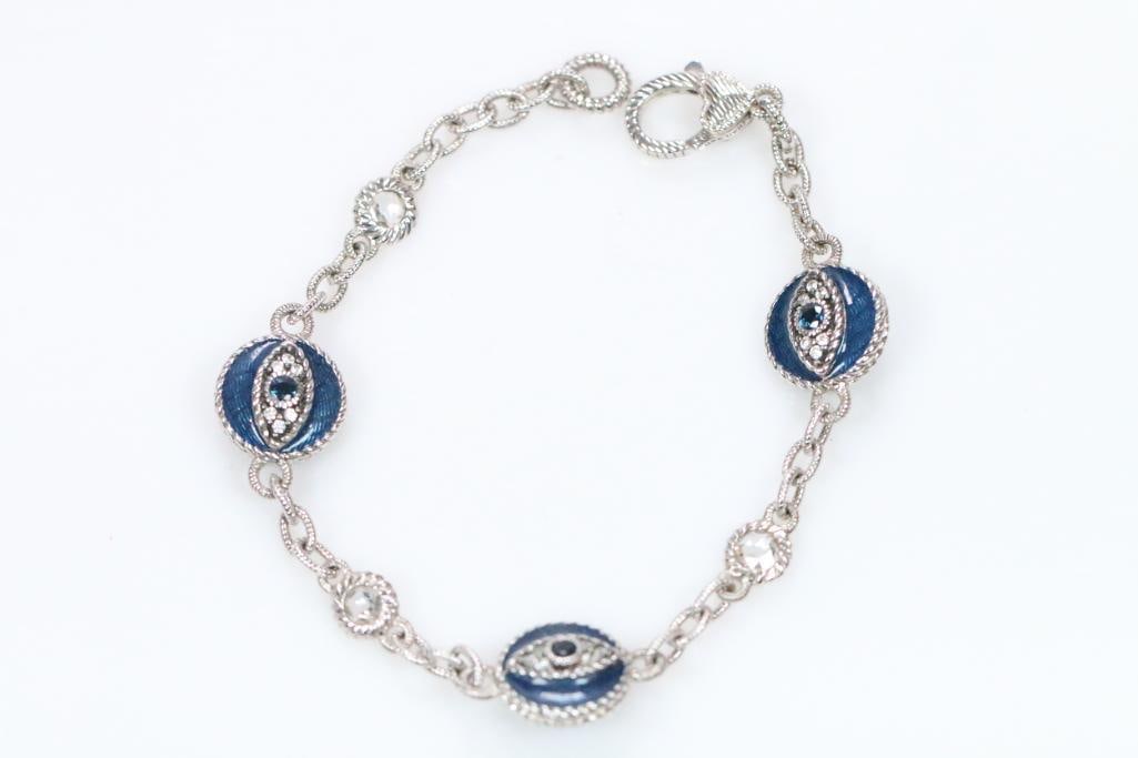 NEW Judith Ripka Sterling Silver, Enamel, blue topaz, CZ Evil eye bracelet (1 of 7)