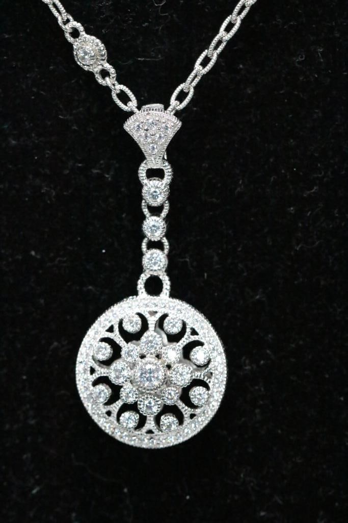 NEW Judith Ripka Sterling Silver and diamonique cz Medallion pendant necklace (1 of 6)