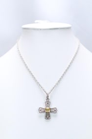 New Judith Ripka Sterling Silver large citrine gemstone diamonique CZ Cross pendant necklace