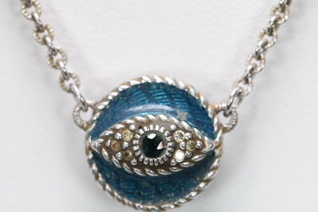 New Judith Ripka Sterling Silver, Evil Eye blue topaz, diamonique cz pendant necklace (1 of 5)