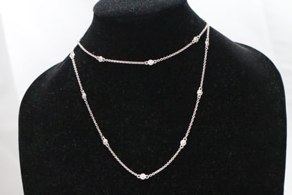 New Judith Ripka Sterling Silver and diamonique CZ Station Necklace, Signed