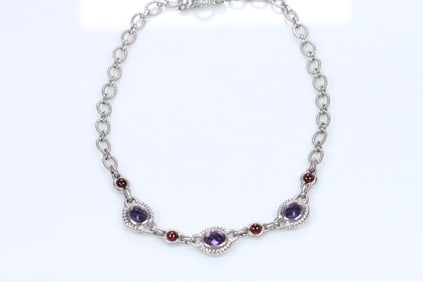 NEW Judith Ripka Sterling Silver Amethyst and Garnet Statement Necklace