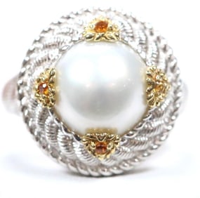 NEW Judith Ripka Sterling Silver, Large round mabe pearl with citrine accents