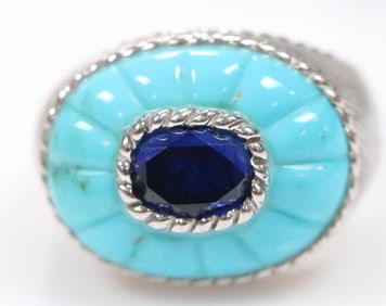NEW Judith Ripka Sterling Silver, Turquoise and blue sapphire ring