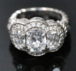 NEW Judith Ripka 3 Stone diamonique CZ Sterling Silver Ring