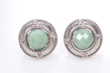 NEW Judith Ripka Sterling Silver, diamonique CZ and chrysoprase Earrings, Signed