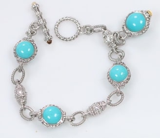 NEW Judith Ripka Sterling Silver, Turquoise diamonique CZ citrine Bracelet