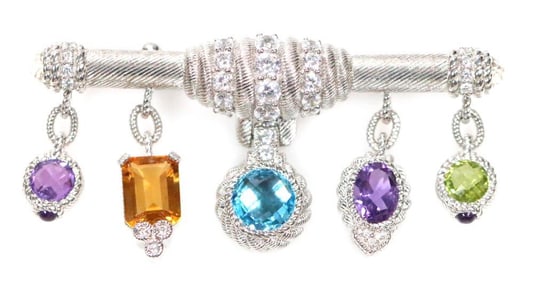 New Judith Ripka Sterling Silver multi gemstone topaz, amethyst, citrine, green Brooch