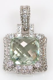 NEW Judith Ripka Sterling Silver Prasiolite Green and Diamonique CZ Pendant