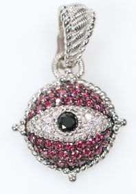 NEW Judith Ripka Sterling Silver Evil Eye Pendant Blue sapphire, pink sapphires and CZ's