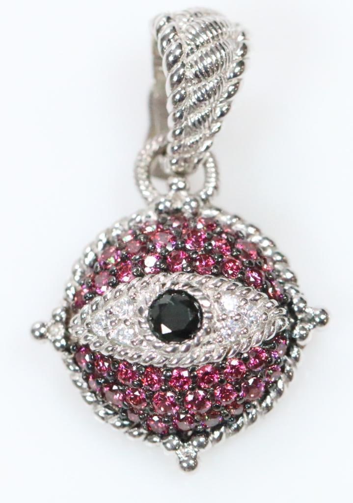 NEW Judith Ripka Sterling Silver Evil Eye Pendant Blue sapphire, pink sapphires and CZ's (1 of 3)