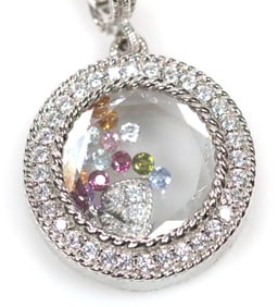NEW Judith Ripka Sterling Silver floating multi Gemstones & heart encased round pendant