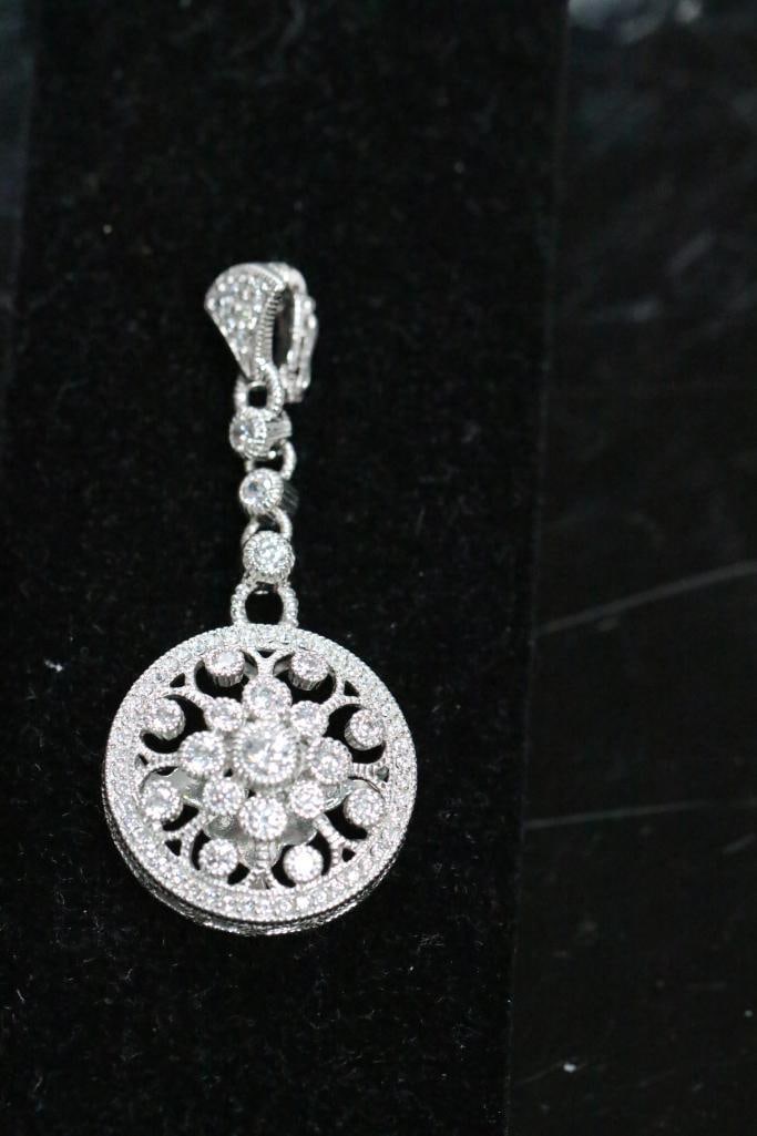 NEW Judith Ripka Sterling Silver Diamonique CZ faux diamond long dangling pendant (1 of 9)