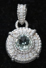 NEW Judith Ripka Sterling Silver green prasiolite and diamonique pendant