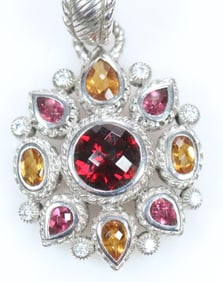 NEW Judith Ripka Sterling Silver, red garment, citrine, pink topaz pendant