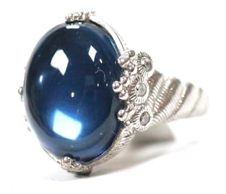 NEW Judith Ripka Sterling Silver Huge smooth oval blue topaz Diamonique CZ's Ring