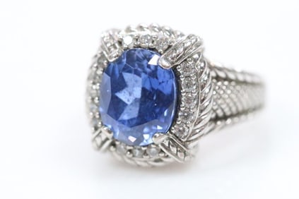 NEW Judith Ripka Sterling Silver blue topaz Diamonique CZ's Ring