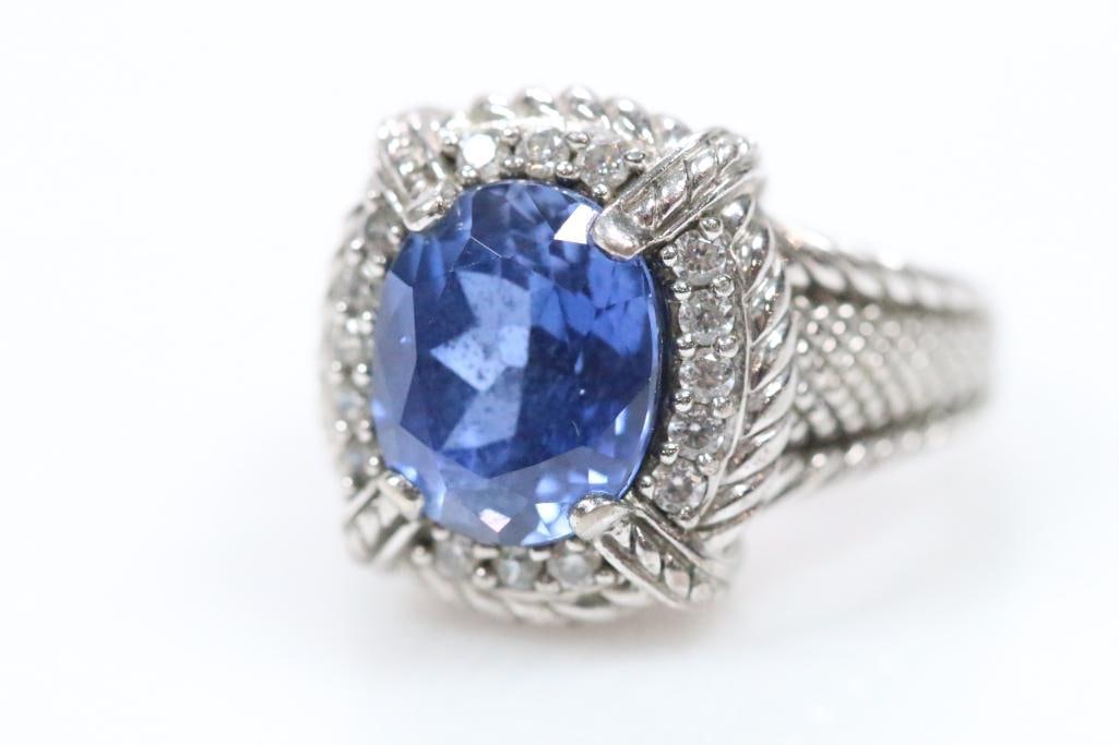 NEW Judith Ripka Sterling Silver blue topaz Diamonique CZ's Ring (1 of 7)
