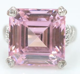 NEW Judith Ripka Sterling Silver Diamonique CZ's and huge princess cut pink sapphire