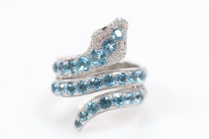 NEW Judith Ripka Sterling Silver and Blue Topaz Snake Ring RARE.
