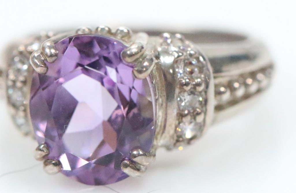 NEW Judith Ripka Sterling Silver, Amethyst Diamonique CZ Ring, Signed (1 of 9)