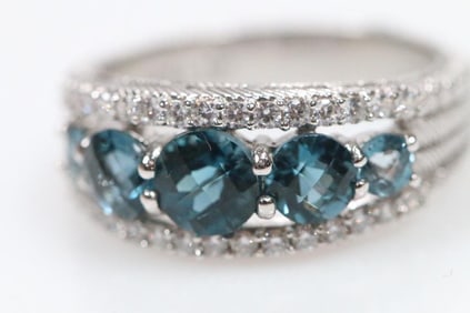 NEW Judith Ripka Sterling Silver London blue topaz 5 large stones and Diamonique CZ's