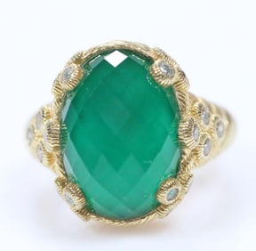 NEW Judith Ripka Green doublet and Diamonique CZ's gold Clad Over Sterling Silver Ring