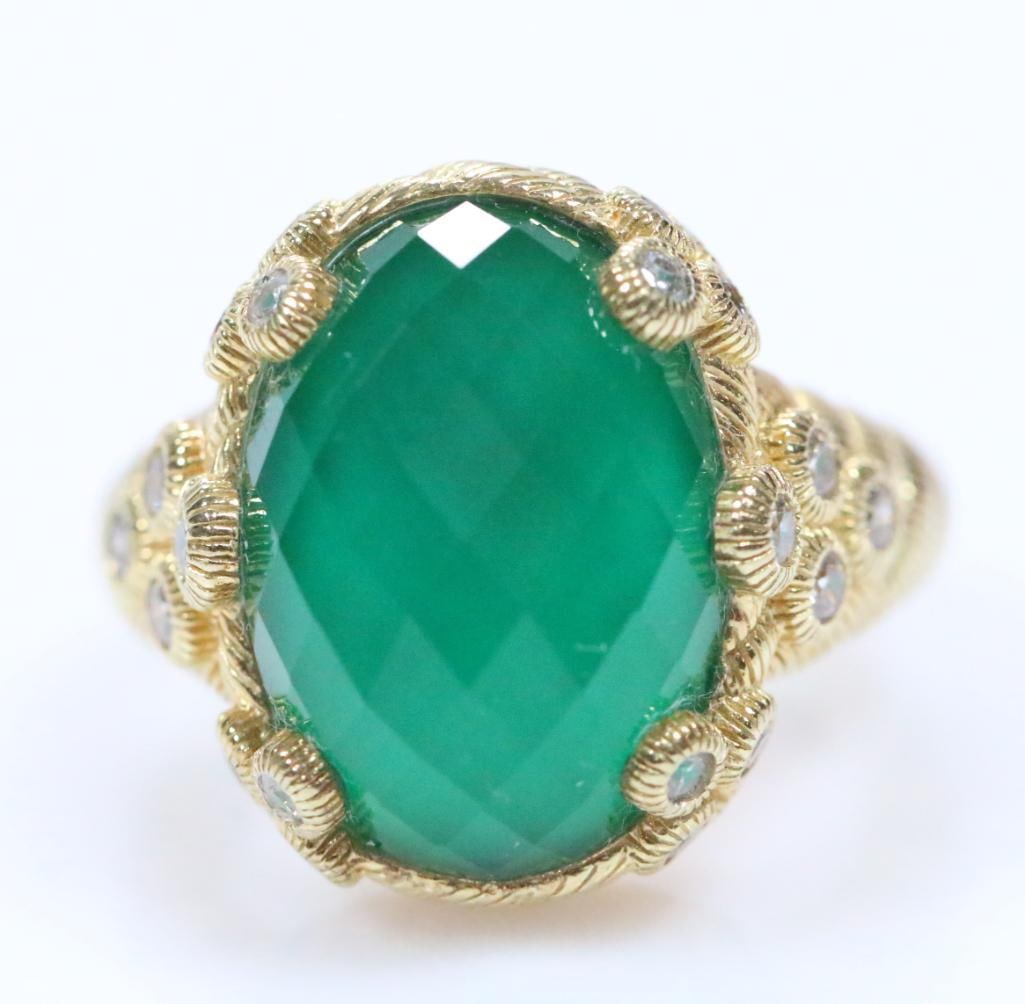 NEW Judith Ripka Green doublet and Diamonique CZ's gold Clad Over Sterling Silver Ring (1 of 8)