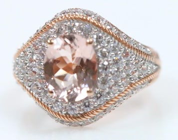 NEW Judith Ripka Rose Gold Clad Over Sterling Silver pink amethyst andDiamonique CZ's Ring