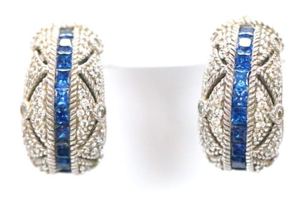 NEW Judith Ripka Sterling Silver sapphire and Diamonique CZ's earrings