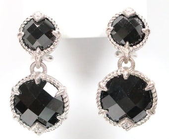NEW Judith Ripka Sterling Silver onyx faceted Diamonique CZ's Earrings, signed