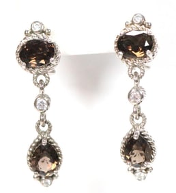NEW Judith Ripka Sterling Silver smoky topaz Diamonique CZ's Earrings, signed