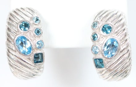NEW Judith Ripka Sterling Silver Blue Topaz Earrings, signed
