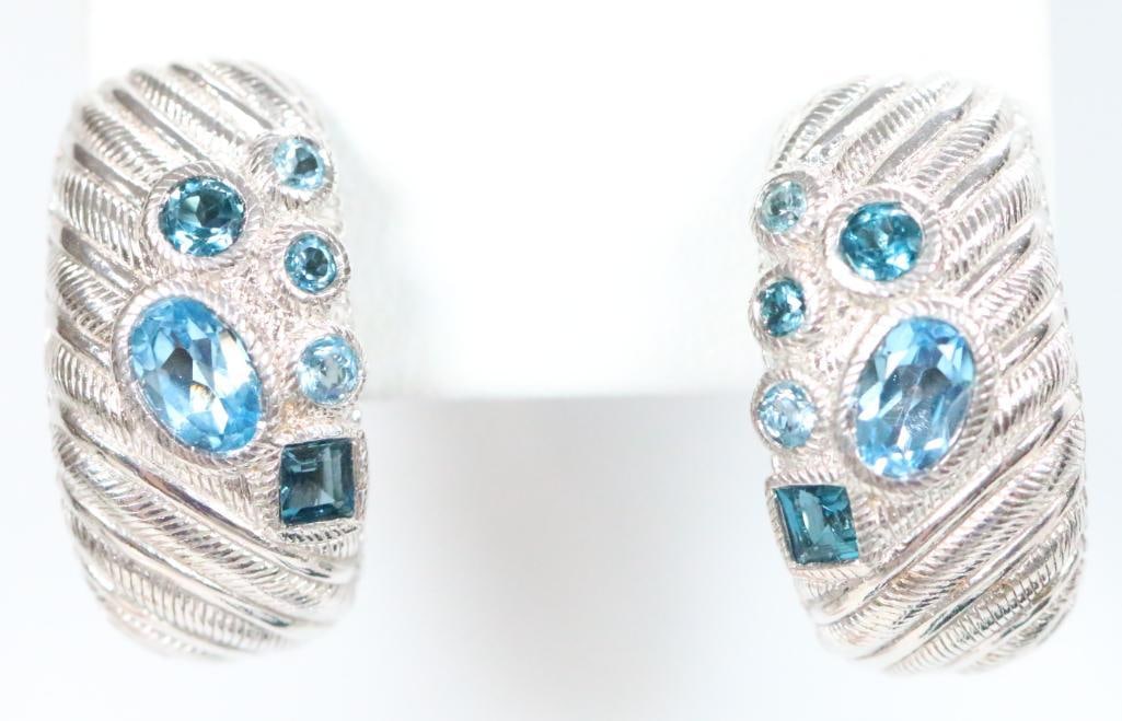 NEW Judith Ripka Sterling Silver Blue Topaz Earrings, signed (1 of 6)