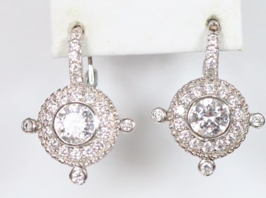 NEW Judith Ripka Sterling Silver and Diamonique CZ's Earrings, Signed