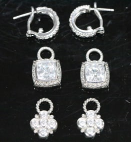NEW Judith Ripka Sterling Silver and Diamonique CZ's charm earrings 2 sets