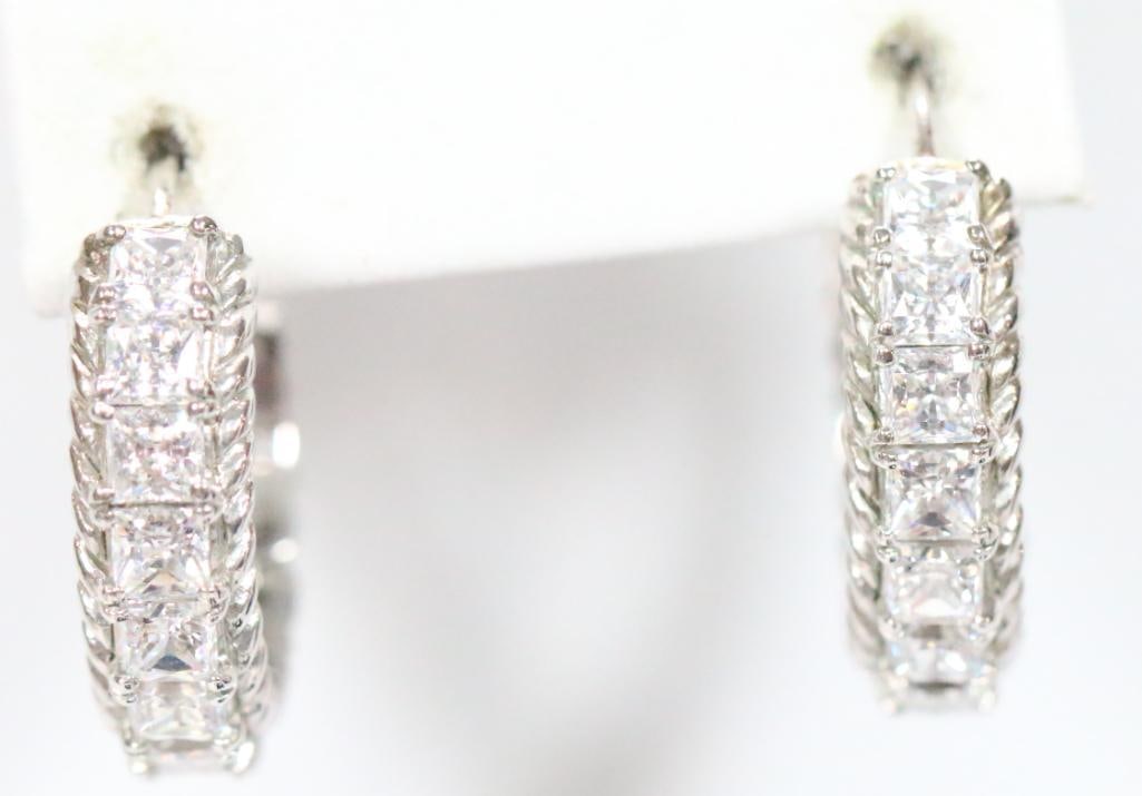 NEW Judith Ripka Sterling Silver Diamonique CZ's Signed: New sterling silver and Diamonique CZ's hoop earrings with lever back, 3/4" drop