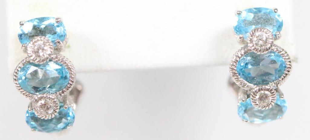 NEW Judith Ripka Sterling Silve ,Blue Topaz Diamonique CZ's Earrings, Signed: New sterling silver,blue topaz and Diamonique CZ's earrings with post and lever back, 5/8" drop