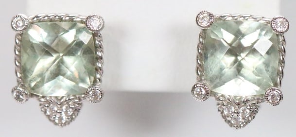 NEW Judith Ripka Sterling Silver, Gemstone, and Crystal Earrings, Signed