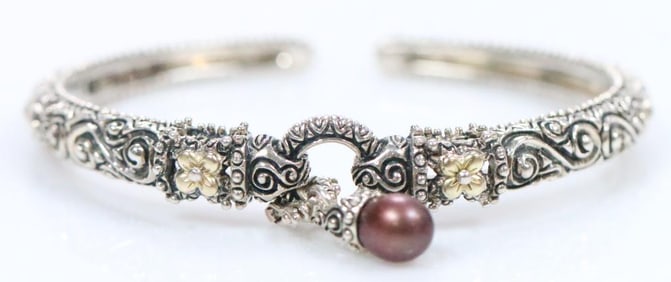 Like New Barbara Bixby Sterling Silver, 18kt gold Cultured Pearl Cuff Bracelet