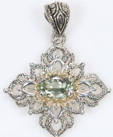 Like New Barbara Bixby Sterling Silver 18kt gold with Details Prasiolite Pendant