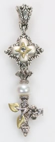 Like New Barbara Bixby Sterling Silver with18kt Gold Details, Pearl white Sapphire endant Key