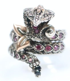 Like New Barbara Bixby Sterling Silver 18kt Gold garnet sapphire COBRA RING