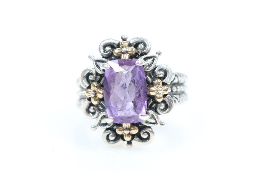 Like New Barbara Bixby Sterling Silver, Amethyst, and 18kt Gold Details Ring, Signed (1 of 8)