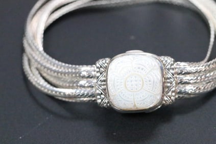 New Steven Dweck Sterling Silver and Mother of Pearl Bracelet, Signed