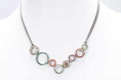 New Patricia Locke Silver tone and Crystal Necklace, Signed