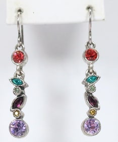 New Patricia Locke Silver Plate and Crystal Earrings, Signed